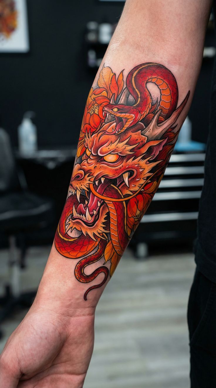 Neo-Traditional Dragon Half Sleeve